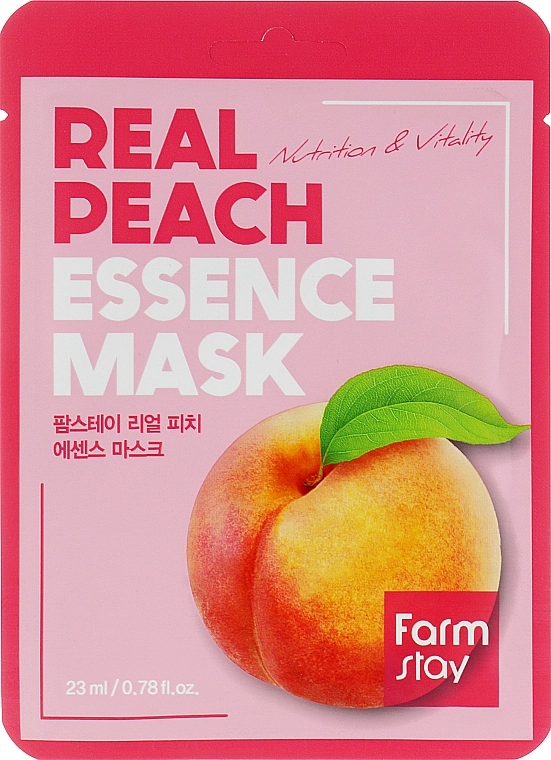 Тканинна маска для обличчя з екстрактом персика - FarmStay Real Peach Essence Mask, 23 мл, 1 шт - фото N1