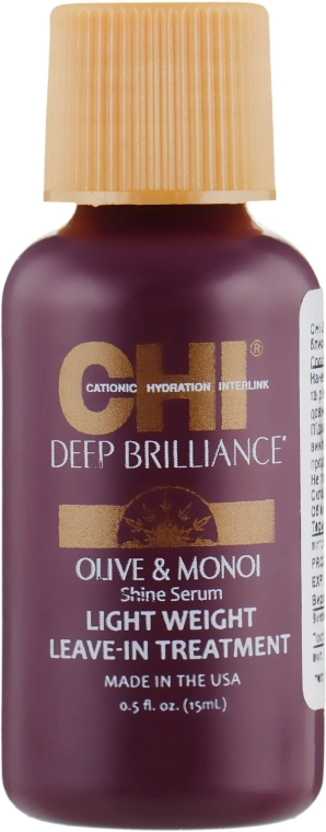 Незмивна сироватка-шовк для волосся - CHI Deep Brilliance Shine Serum Light Weight Leave-In Treatment, міні, 15 мл - фото N1