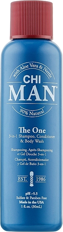 Чоловічий шампунь, кондиціонер та гель для душу - CHI MAN Hair&Body 3 in 1, 30 мл - фото N1