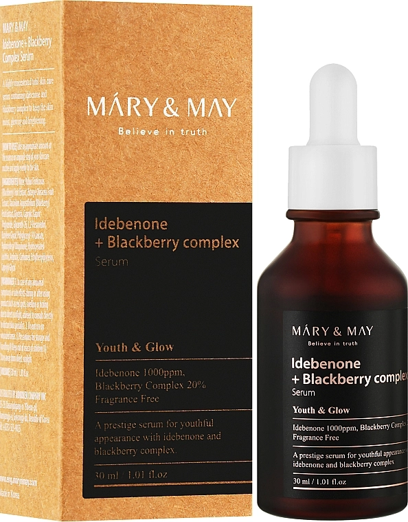 Сироватка антиоксидантна з ідебеноном та ожиновим комплексом - Mary & May Idebenone Blackberry Complex Serum, 30 мл - фото N2