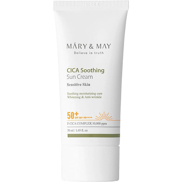 Легкий, заспокійливий сонцезахисний крем з центелою - Mary & May CICA Soothing Sun Cream SPF50+ PA++++, 50 мл - фото N1