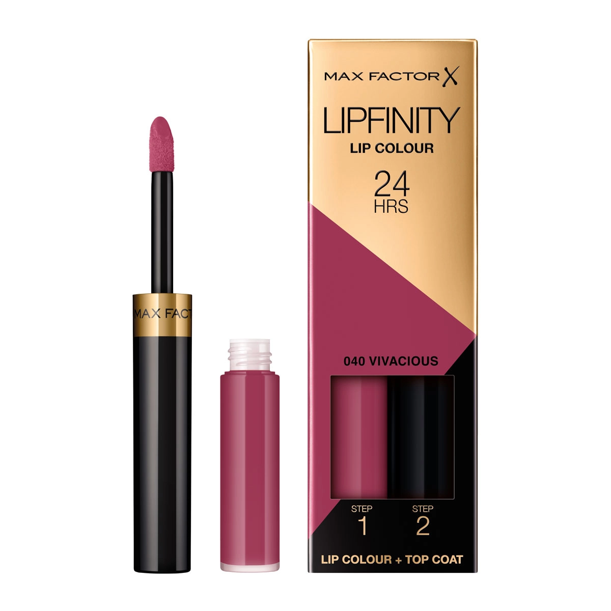 Стійка рідка помада та зволожуючий бальзам - Max Factor Lipfinity Lip Colour, 040 Vivacious, 2.3 мл + 1.9 мл - фото N1