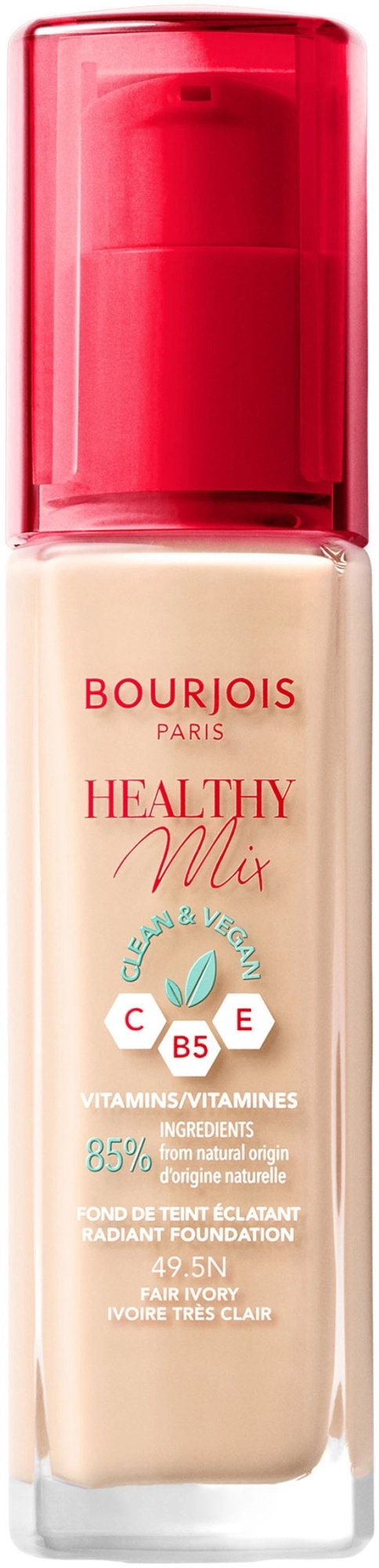 Увлажняющая тональная основа для лица - Bourjois Healthy Mix Clean & Vegan, 49.5N Fair Ivory, 30 мл - фото N1