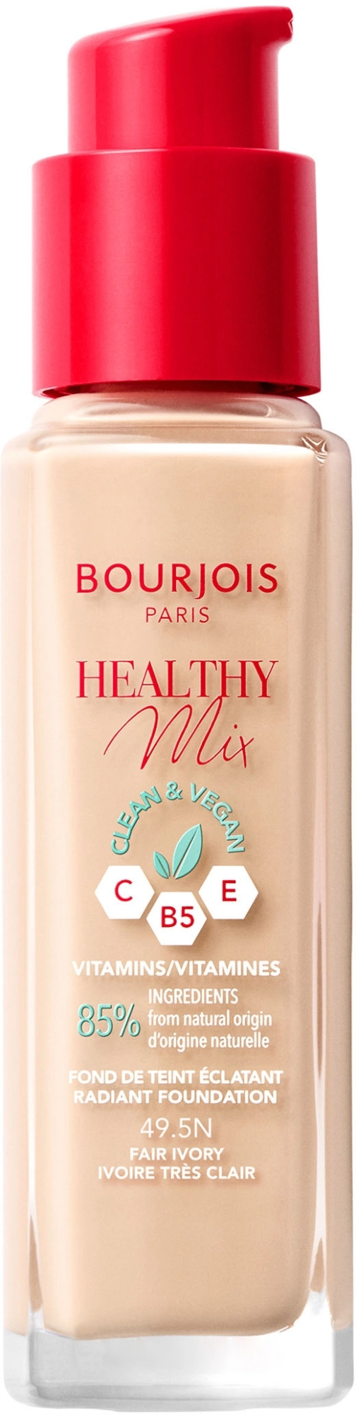 Увлажняющая тональная основа для лица - Bourjois Healthy Mix Clean & Vegan, 49.5N Fair Ivory, 30 мл - фото N2