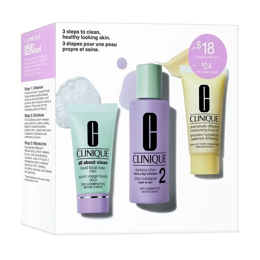 Набор для лица, для сухой и комбинированной кожи - Clinique Clinique 3-Step Skin Care Kit, мыло 30 мл + лосьон 60 мл + лосьон 30 мл - фото N4