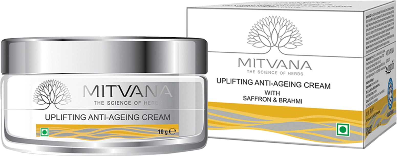 Крем для обличчя антивіковий з шафраном та брахмі. - Mitvana Uplifting Anti-Ageing Cream with Saffron & Brahmi, 10 мл - фото N1