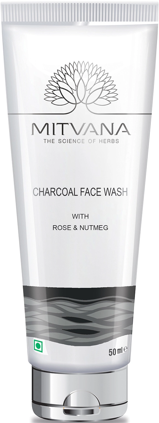 Средство для умывания с древесным углем - Mitvana Charcoal Face Wash with Rose & Nutmeg, 50 мл - фото N1