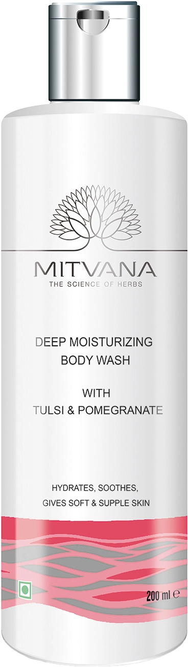 Зволожуючий гель для душу з тулсі та гранатом - Mitvana Deep Moisturizing Body Wash With Tulsi & Pomegranate, 200 мл - фото N1