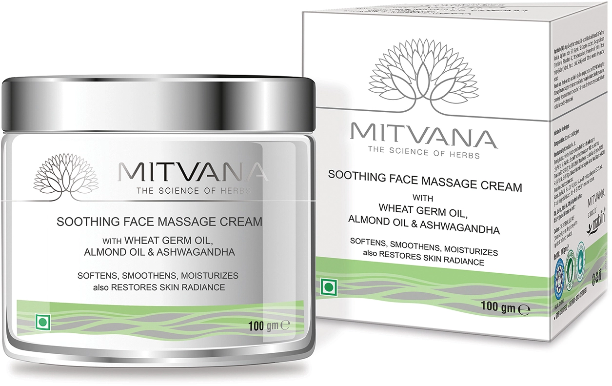 Заспокійливий масажний крем для обличчя - Mitvana Soothing Face Massage Cream with Wheat, Almond & Ashwagandha, 100 мл - фото N1