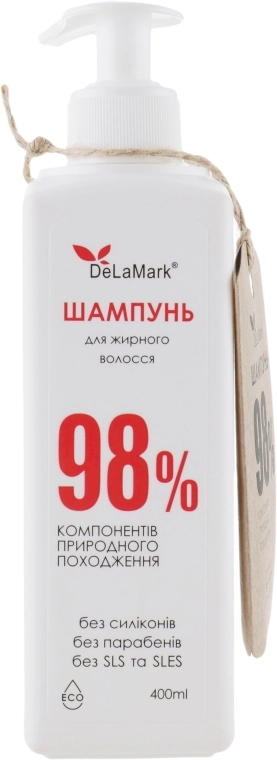 Delamark Шампунь для жирного волосся, 98% компонентів природного походження, 400 мл - фото N2