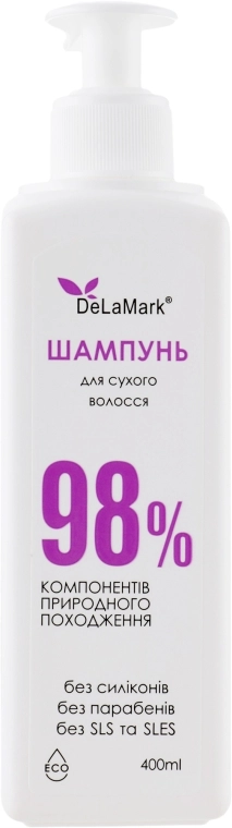 Delamark Шампунь для сухого волосся 98% компонентів природного походження, 400 мл - фото N1