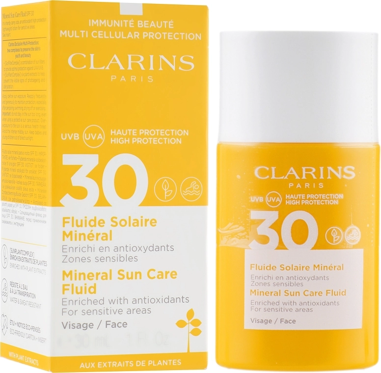 Сонцезахисний флюїд для обличчя - Clarins Fluide Solaire Mineral Visage SPF 30, 30 мл - фото N1