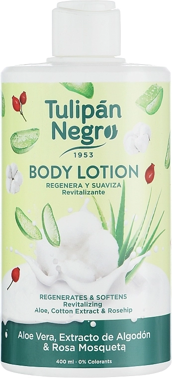 Лосьйон для тіла "Алое вера, бавовна та шипшина" - Tulipan Negro Aloe Vera Cotton & Rosehip Body Lotion, 400 мл - фото N1