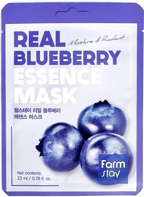 Тканинна маска для обличчя з екстрактом чорниці - FarmStay Real Blueberry Essence Mask, 23 мл, 1 шт - фото N1