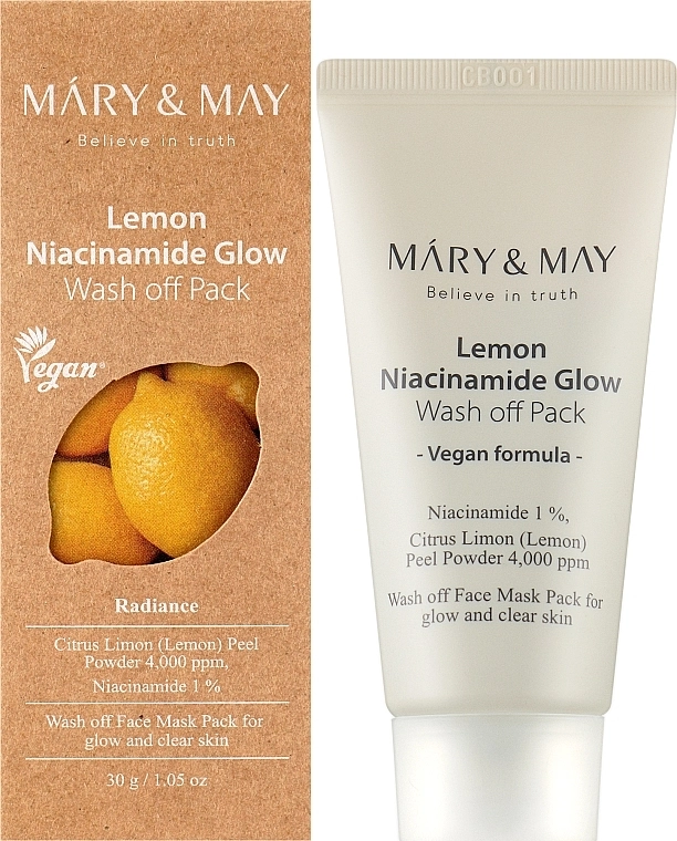 Очищающая маска для выравнивания тона кожи с ниацинамидом - Mary & May Lemon Niacinamide Glow Wash Off Pack, 30 г - фото N2