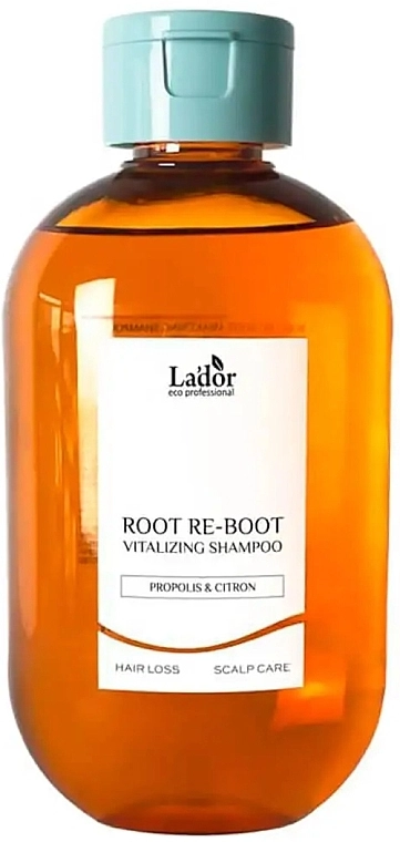 Шампунь проти випадіння волосся для сухої шкіри голови з прополісом та цитроном - La'dor Root Re-Boot Vitalizing Shampoo Propolis & Citron, 300 мл - фото N1