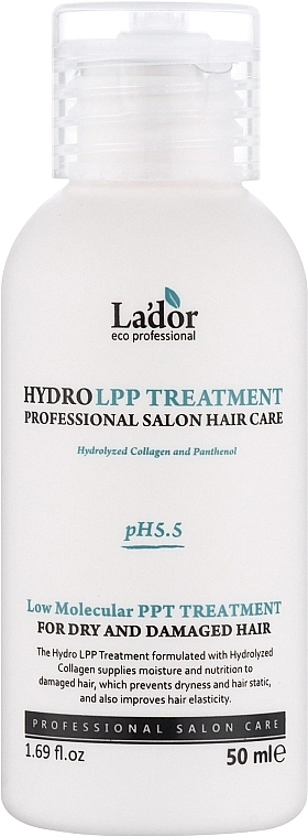 Восстанавливающая протеиновая маска с коллагеном для сухих, поврежденных волос - La'dor Hydro LPP Treatment, 50 мл - фото N1