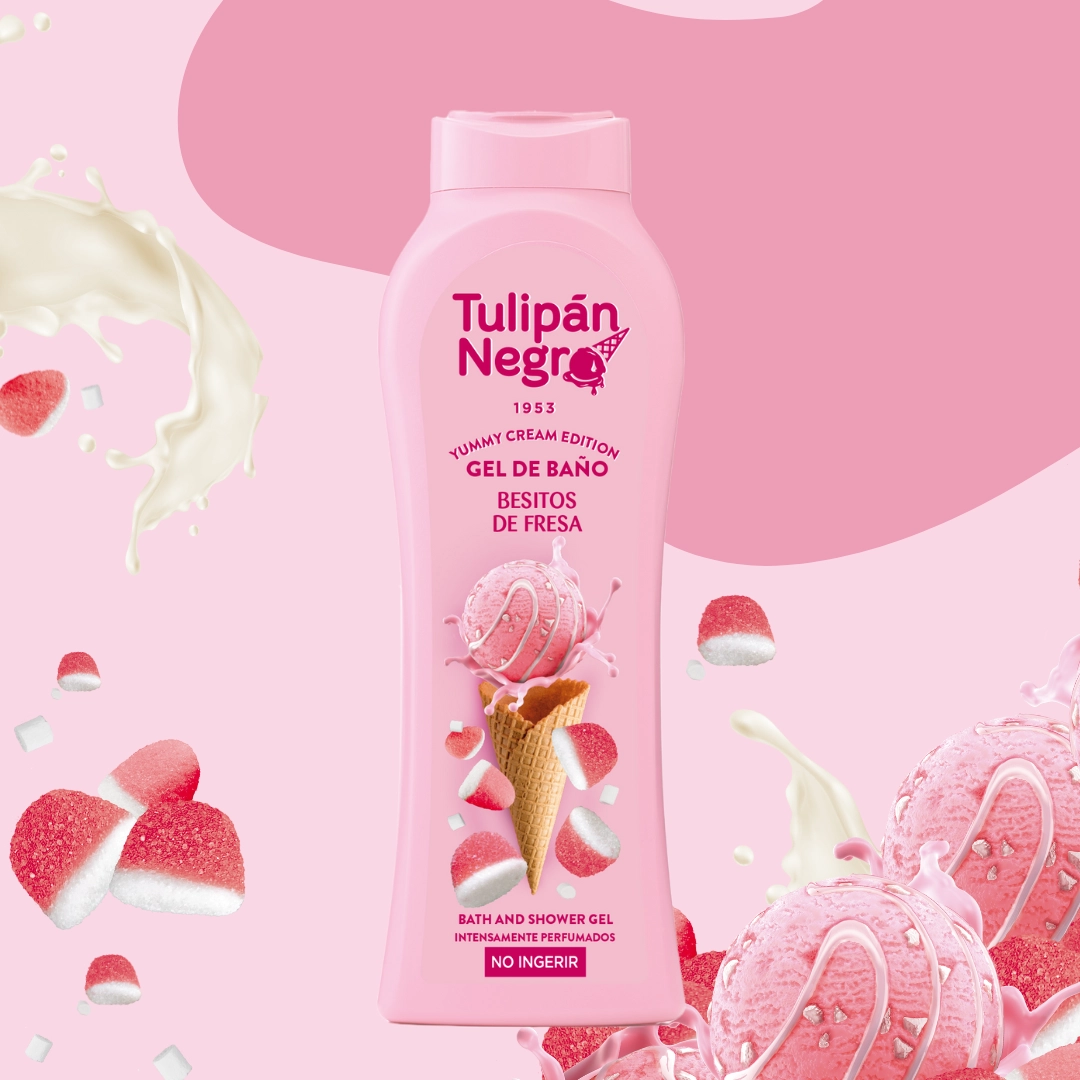 Гель для ванны и душа с ароматом сладкой клубники - Tulipan Negro Yummy Cream Edition Strawberry Kisses Bath And Shower Gel, 650 мл - фото N2