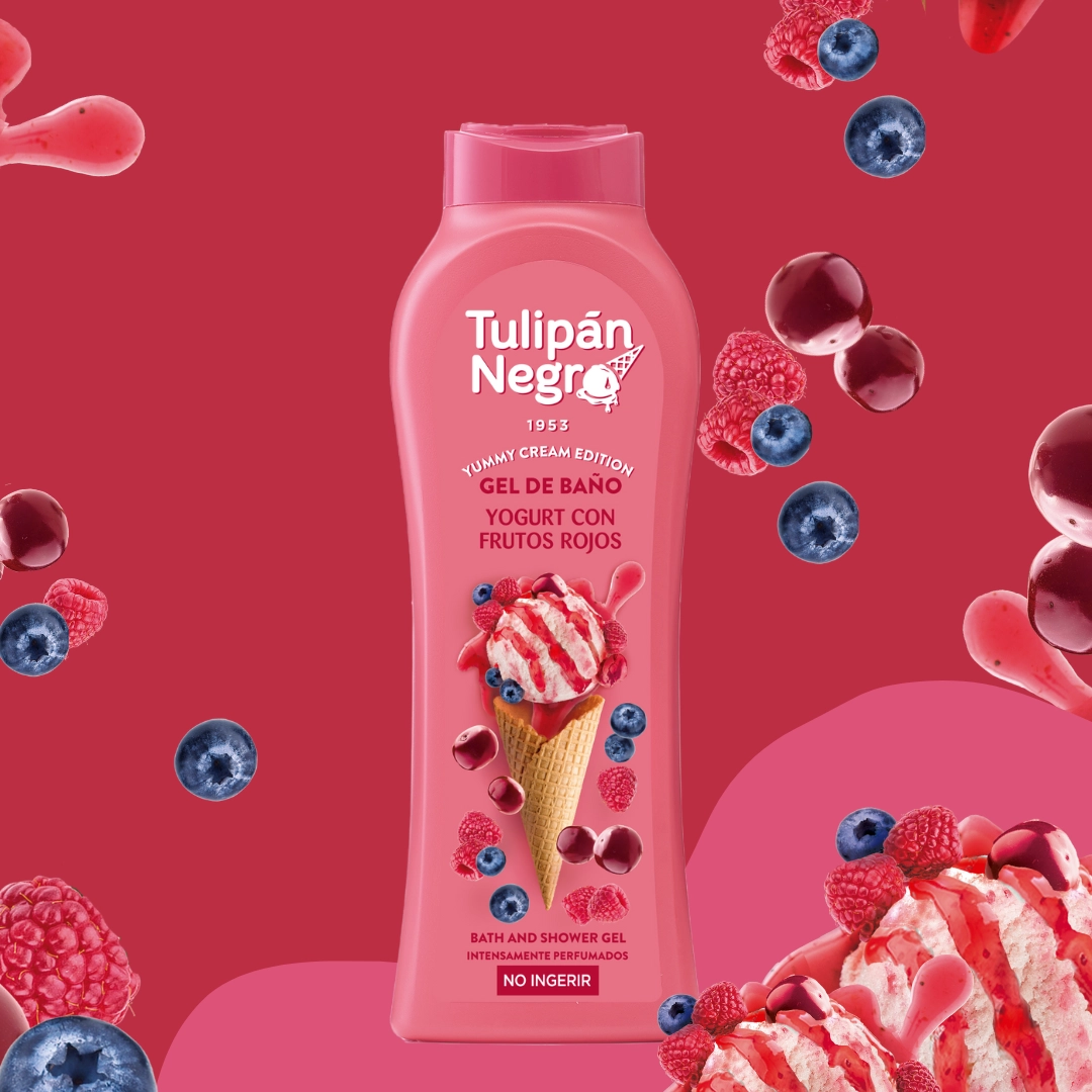 Гель для душа "Ягодный йогурт" - Tulipan Negro Yummy Cream Edition Bath And Shower Gel Yoghurt With Red Fruits, 650 мл - фото N2