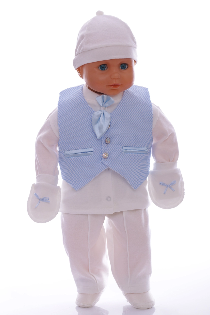 PonPon Baby Набор в коробке 6 в 1 с галстуком голубой, 62 - фото N1
