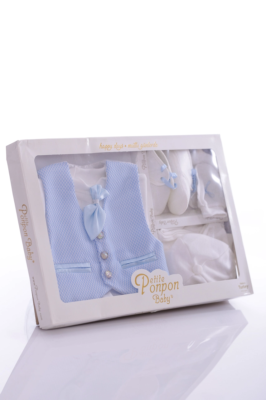 PonPon Baby Набор в коробке 6 в 1 с галстуком голубой, 62 - фото N2