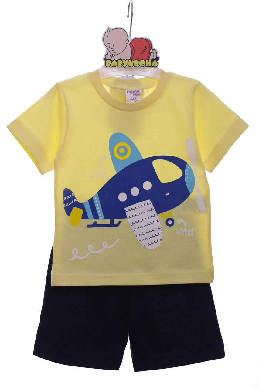 Baby Kids Шорты с футболкой трикотажные Ferix Самолетик желтые, 86 - фото N1