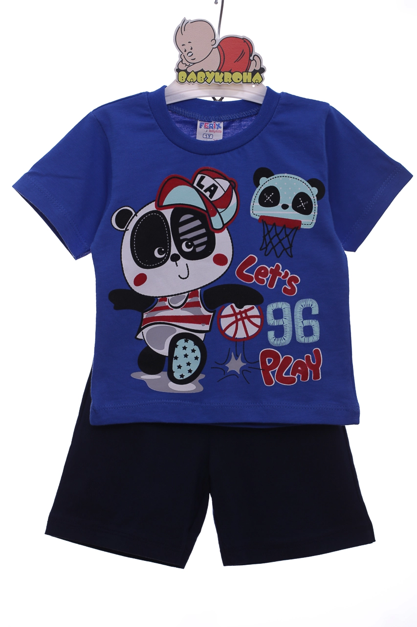 Baby Kids Шорти з футболкою трикотажні Ferix Пандочка сині, 86 - фото N1