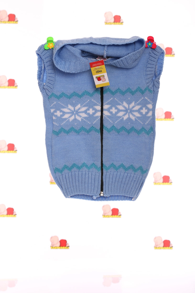 BABYKROHA В'язана жилетка для хлопчика сніжинка блакитна MiniPapi, 110 - фото N1