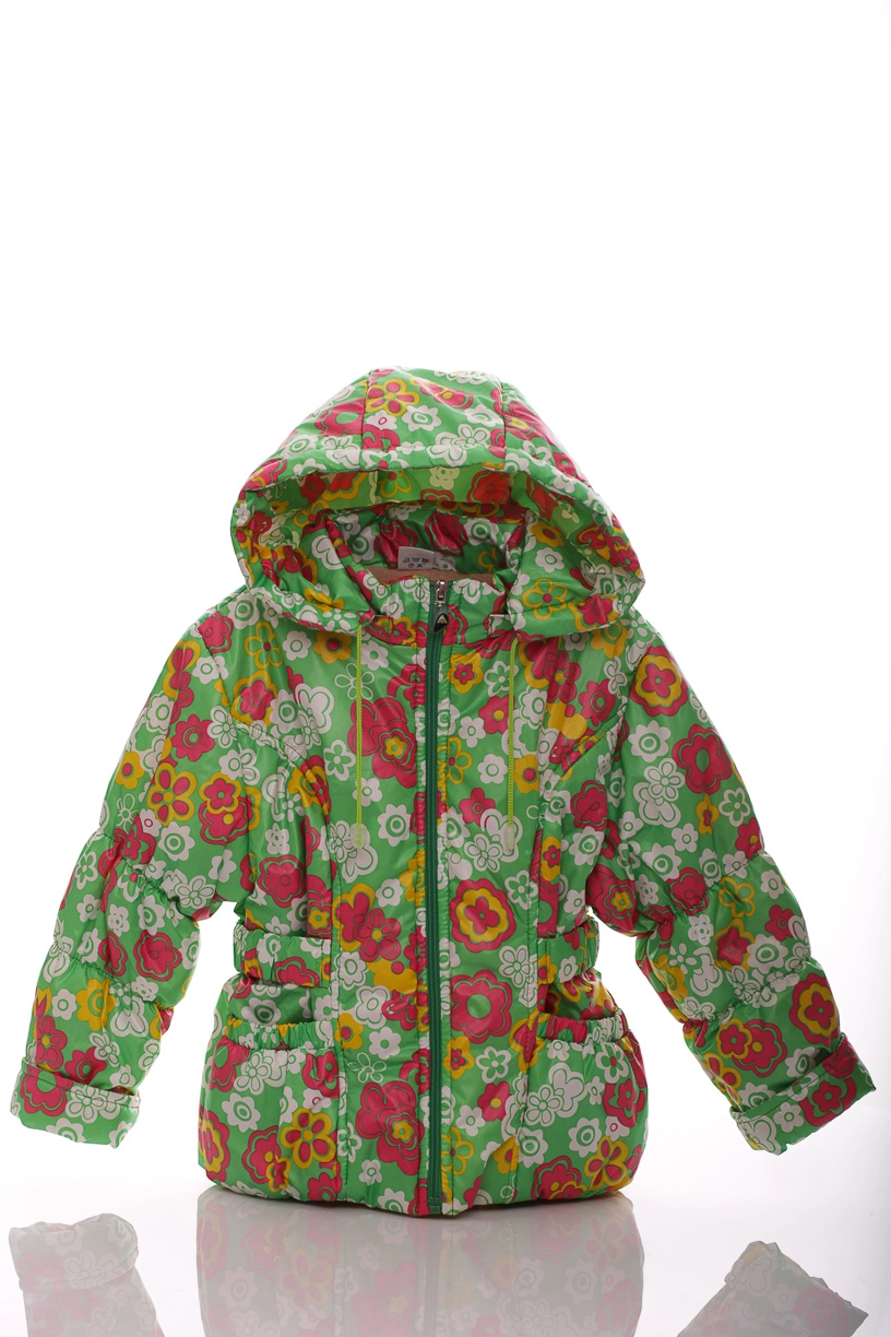BABYKROHA Куртка на флисе для девочки Babykroha с цветами Под Резинку зеленая , 116 - фото N1
