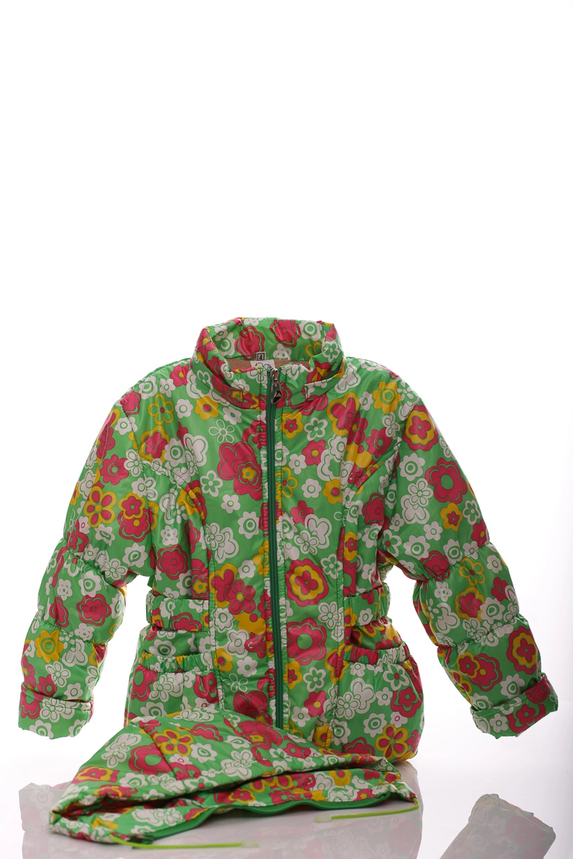 BABYKROHA Куртка на флісі для дівчинки Babykroha з квітами Під гумку зелена, 116 - фото N4