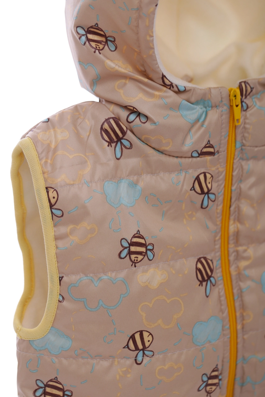 BABYKROHA Жилетка на флісі для дівчинки Babykroha з капюшоном Бджілки бежева, 104 - фото N4