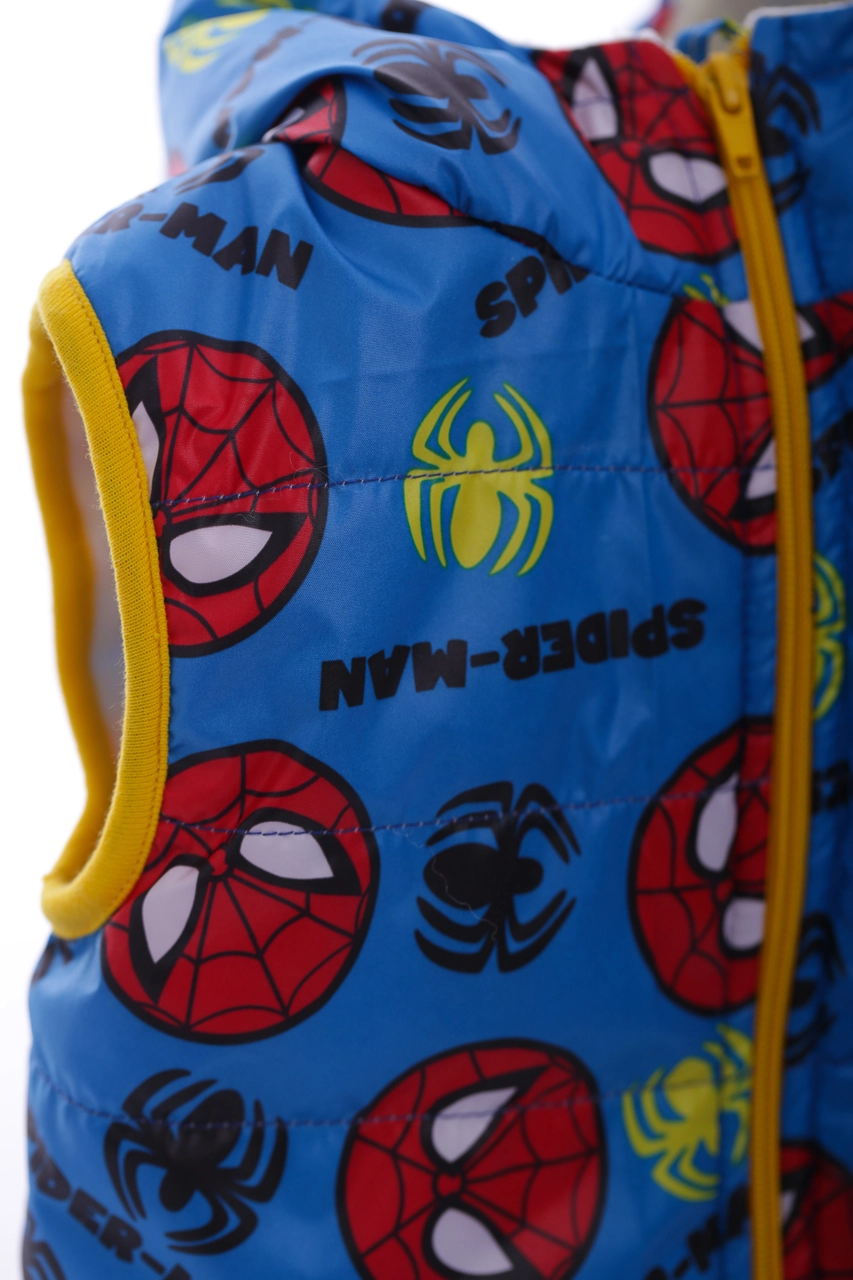 BABYKROHA Жилетка для мальчика на флисе Babykroha с капюшоном Spider Man бирюзовая, 92 - фото N4