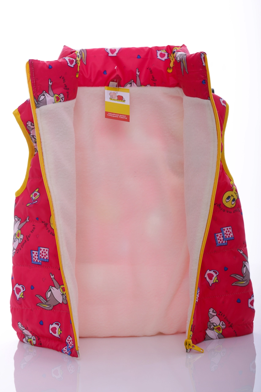 BABYKROHA Жилетка для дівчинки на флісі Babykroha з принтом Твітті малинова, 92 - фото N5