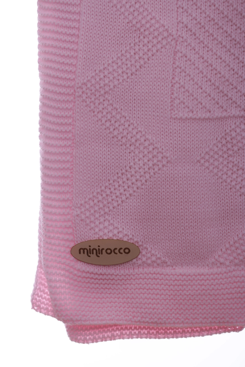 Mini rocco Плед в'язаний на травичці з Етнічним малюнком 90 * 85 см рожевий - фото N2