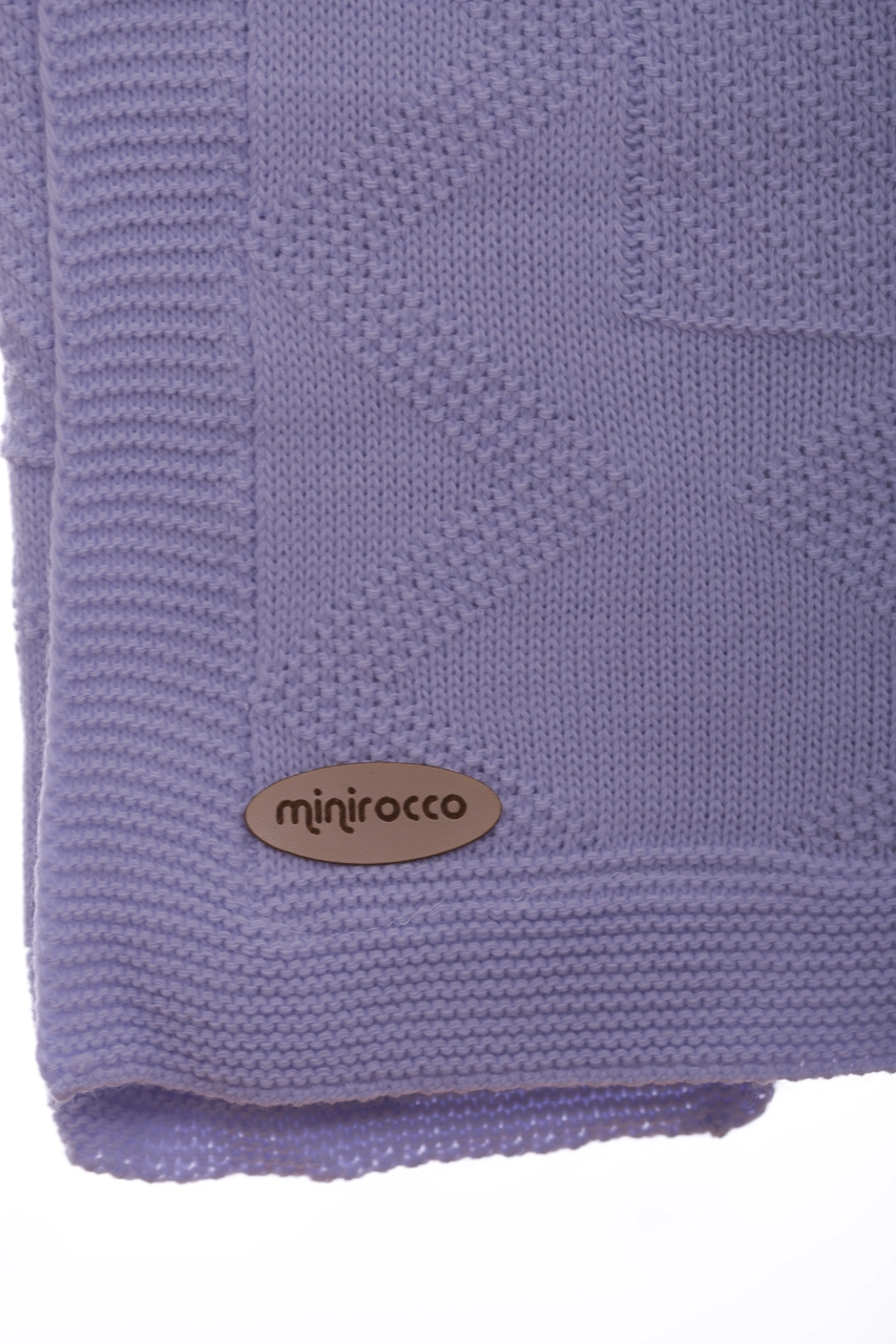 Mini rocco Плед вязаный на травке с Этническим рисунком 90*85 см голубой - фото N2