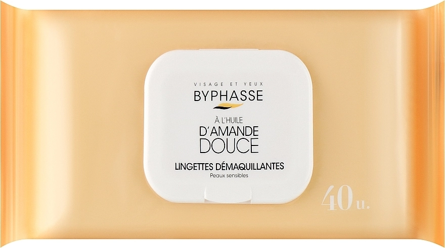 Салфетки для лица очищающие для чувствительной кожи - Byphasse Make-up Remover Wipes Sweet Almond Oil Sensitive Skin, 40 шт - фото N1