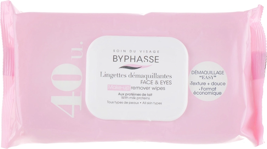 Салфетки для лица очищающие - Byphasse Make-up Remover Wipes Milk Proteins All Skin Types, 40 шт - фото N1