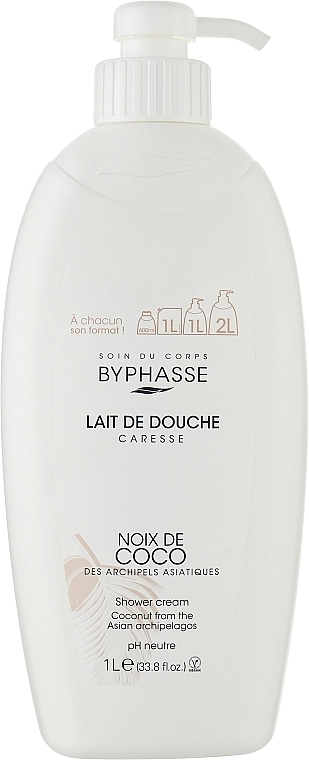 Крем для душа "Кокос" - Byphasse Caresse Shower Cream, 1000 мл - фото N1