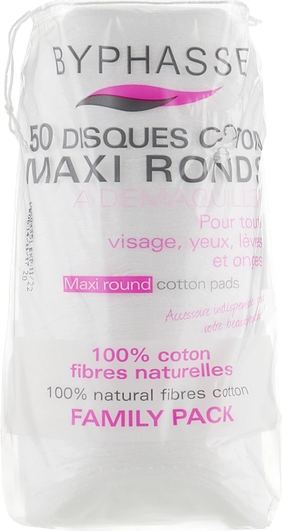 Ватные диски для снятия макияжа, овальные - Byphasse Maxi Round Cotton Pads, 50 шт - фото N1