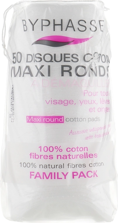 Ватні диски для зняття макіяжу, овальні - Byphasse Maxi Round Cotton Pads, 50 шт - фото N1