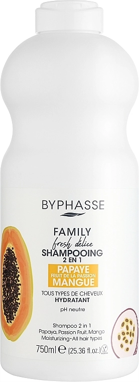 Шампунь для волос с папайей, маракуйей и манго 2 в 1 - Byphasse Family Fresh Delice Shampoo, 750 мл - фото N1