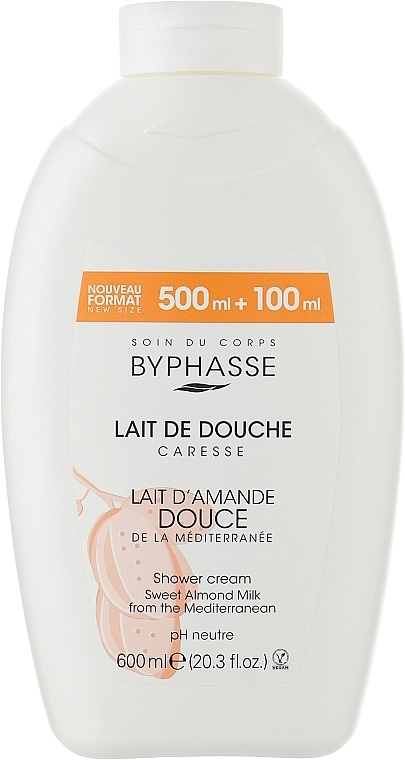 Крем для душа "Миндальное молочко" - Byphasse Caresse Shower Cream, 600 мл - фото N1