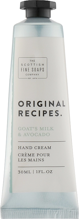 Крем для рук "Козине молоко та авокадо" - Scottish Fine Soaps Original Recipes Goat's Milk & Avocado Hand Cream, 30 мл - фото N1