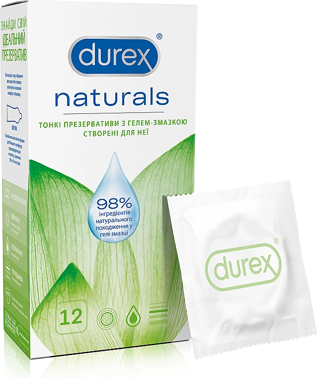 Durex Презервативы латексные с гелем-смазкой, тонкие, 12 шт. Naturals - фото N1