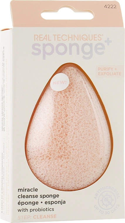 Real Techniques Двусторонняя губка для лица с пробиотиками Sponge + Cleanse Sponge With Probiotics - фото N3