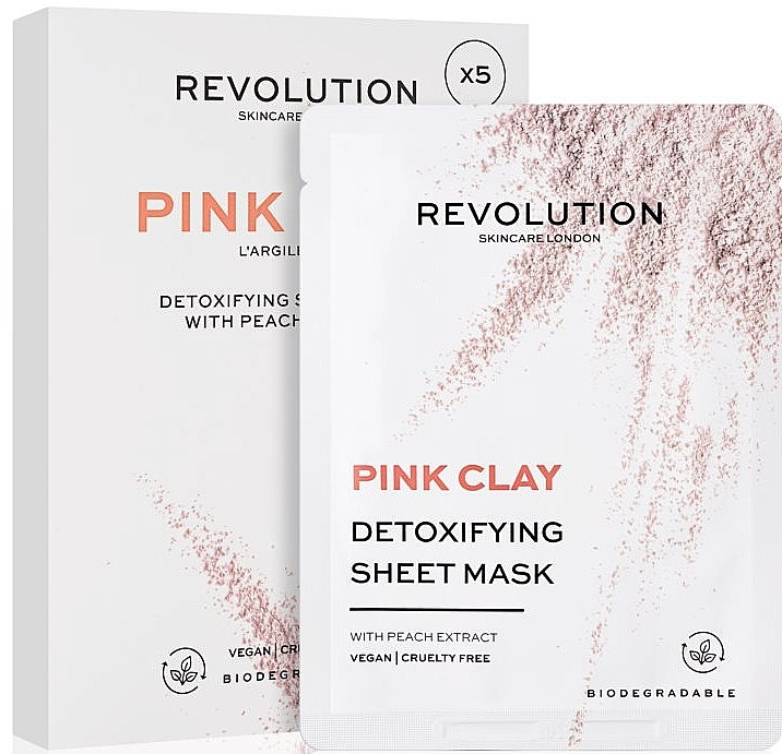 Revolution Skincare Набір тканинних масок Pink Clay Detoxifying Sheet Mask (f/mask/5pcs) - фото N3