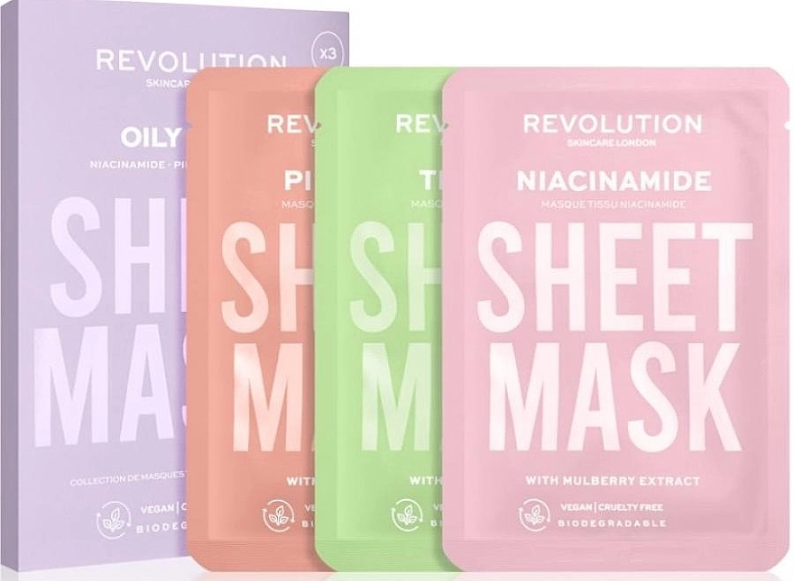 Revolution Skincare Набір масок для жирної шкіри Oily Skin Biodegradable Sheet Mask (f/mask/3pcs) - фото N5