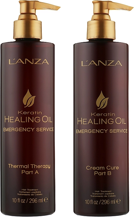 L'anza Набор Keratin Healing Oil Emergency Service Backbar Kit (term/ther/296ml + hair/cr/296ml) - фото N2