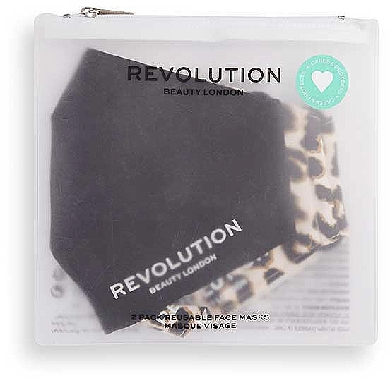 Revolution Skincare Багаторазова захисна маска для обличчя, 2 шт. Makeup Revolution 2Pack Re-Useable Fashion Fabric Face Mask Black - фото N1