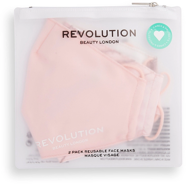 Revolution Skincare Багаторазова захисна маска для обличчя, 2 шт. Makeup Revolution 2Pack Re-Useable Fashion Fabric Face Mask Pink - фото N1